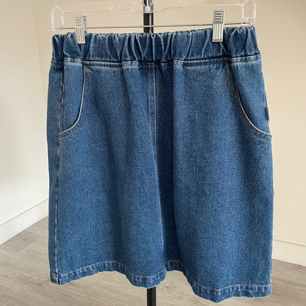 Le Bon Shoppe city denim skirt elastic waist pockets - Picture 6 of 9